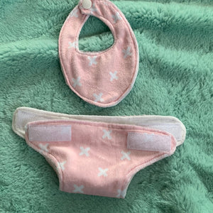 10 inch/13 inch pink x diaper bib set
