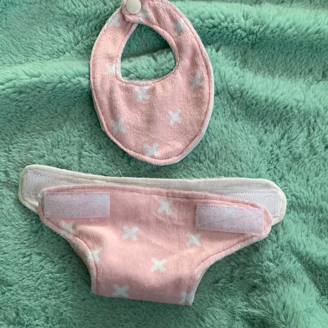 10 inch/13 inch pink x diaper bib set