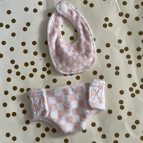 10 inch diaper bib pink dot/check