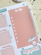 Load image into Gallery viewer, 8x10.5 Pink &amp; Blue Cows Weekly Planner Notepad