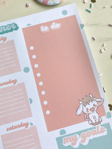 8x10.5 Pink & Blue Cows Weekly Planner Notepad