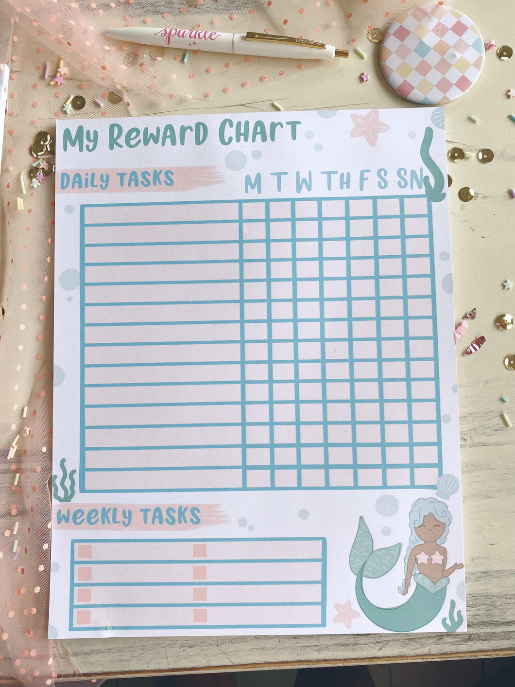 8.5x11 Mermaid Reward Chart Notepad