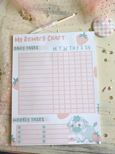 8.5x11 Reward Chart Strawberry Cow Notepad