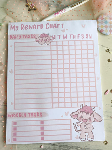 8.5x11 My Reward Chart Hearts and Cows Notepad