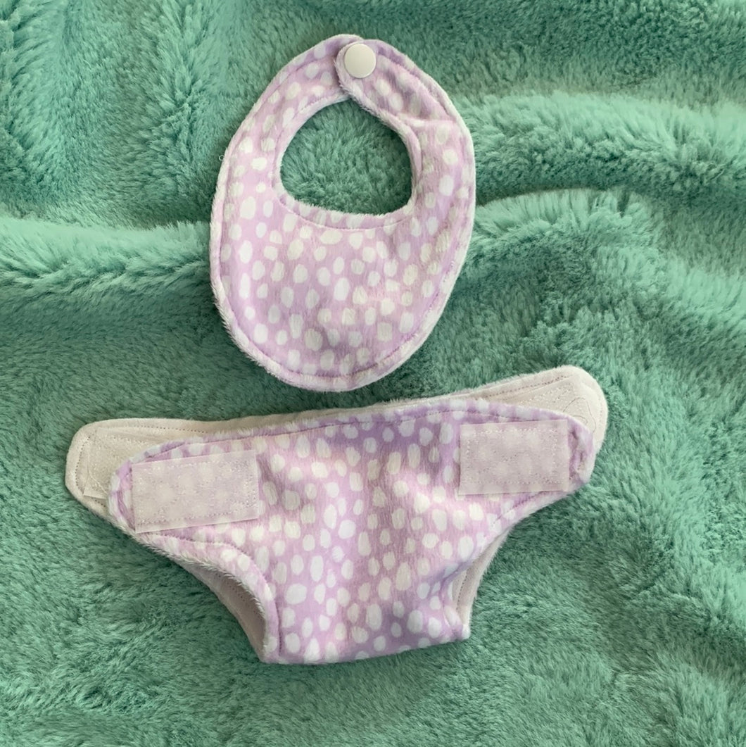 10 inch/13 inch purple spot diaper bib set