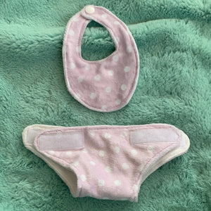 10 inch/13 inch purple dot diaper bib set