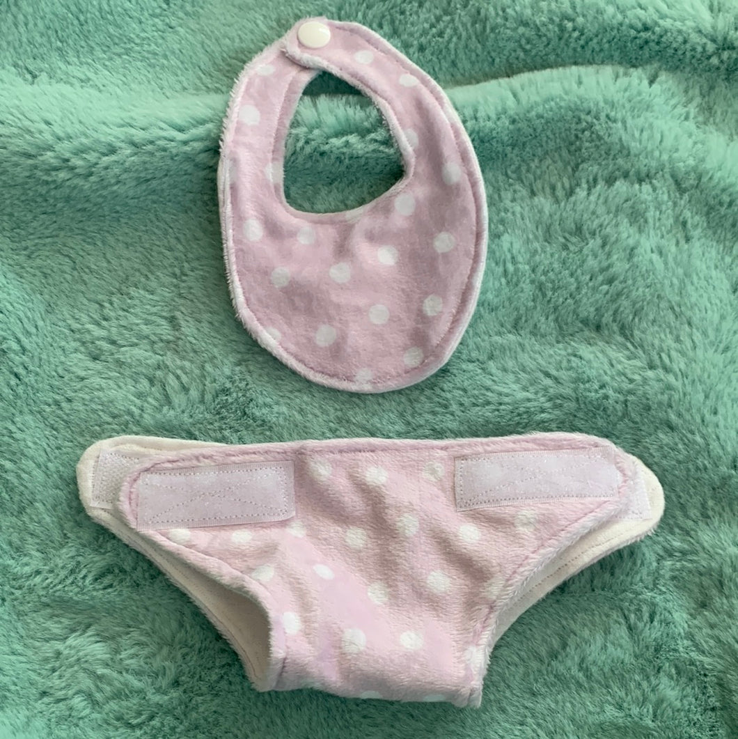 10 inch/13 inch purple dot diaper bib set