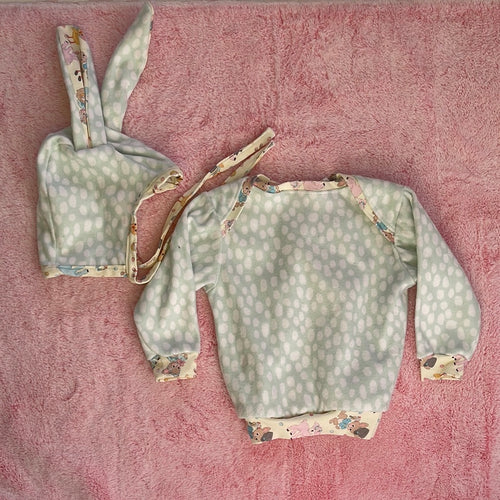 1-2T green dot vintage Easter trim sweatshirt and bunny hat