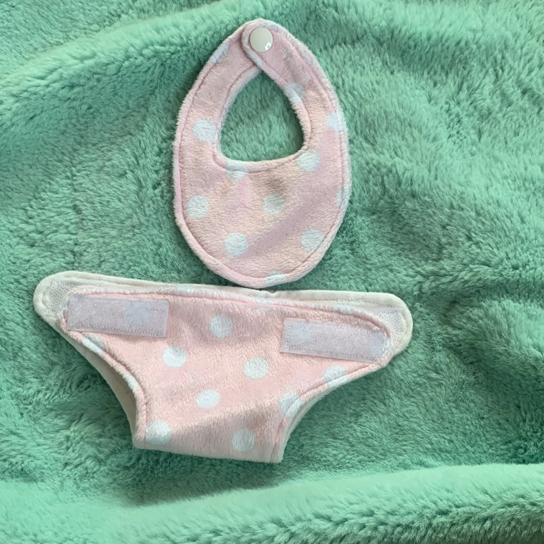 10 inch/13 inch pink polka dot diaper bib set