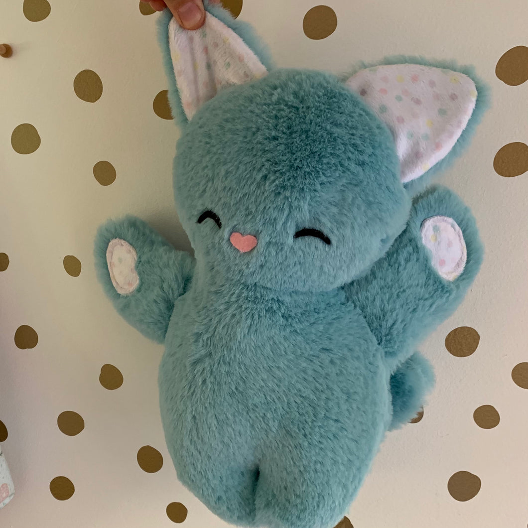 Large cat plushie teal and polka dot