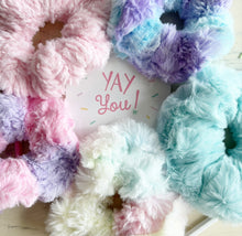 Load image into Gallery viewer, Pastel rainbow fur scrunchie set