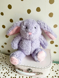 Small purple and pink Sherpa bunny plushie