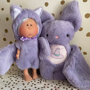 Purple bat plushie and 13” purple bat costume