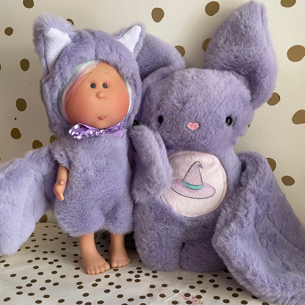 Purple bat plushie and 13” purple bat costume