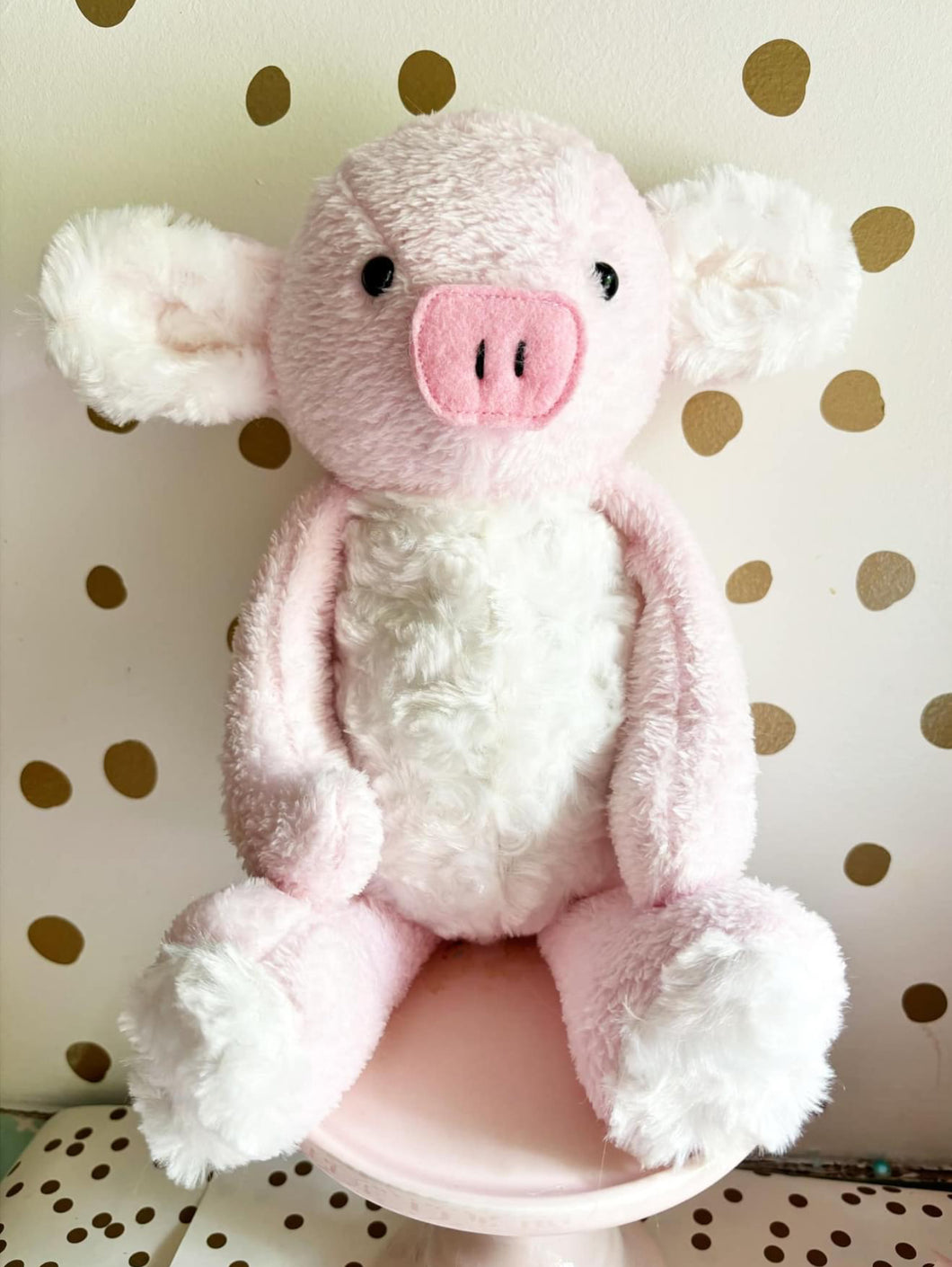 Light pink and cream plush pig