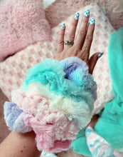 Load image into Gallery viewer, Pastel rainbow fur scrunchie set