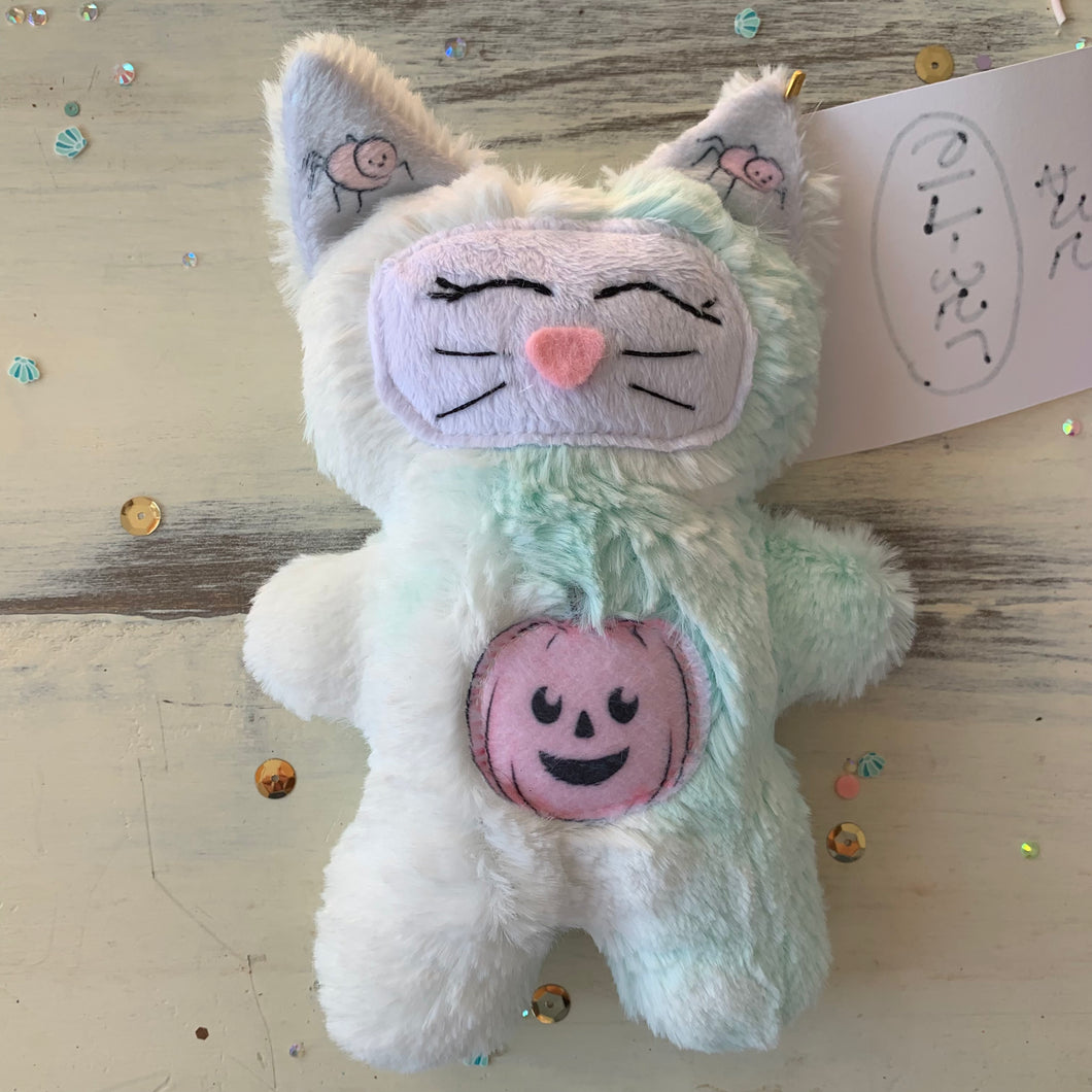 Mint pumpkin belly plushie cat