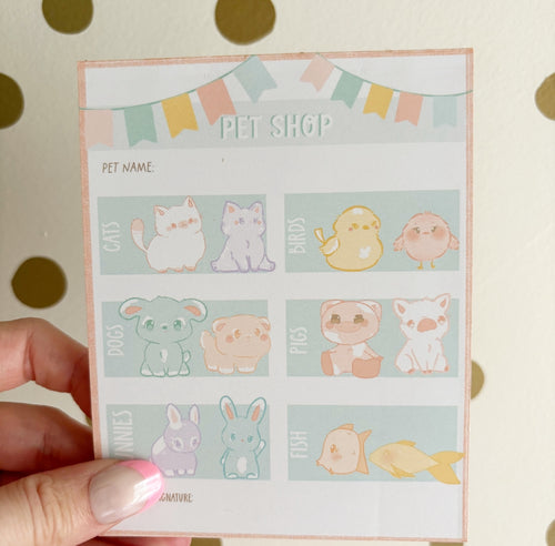 5.5x7 Pet Shop Imaginative Play Notepad