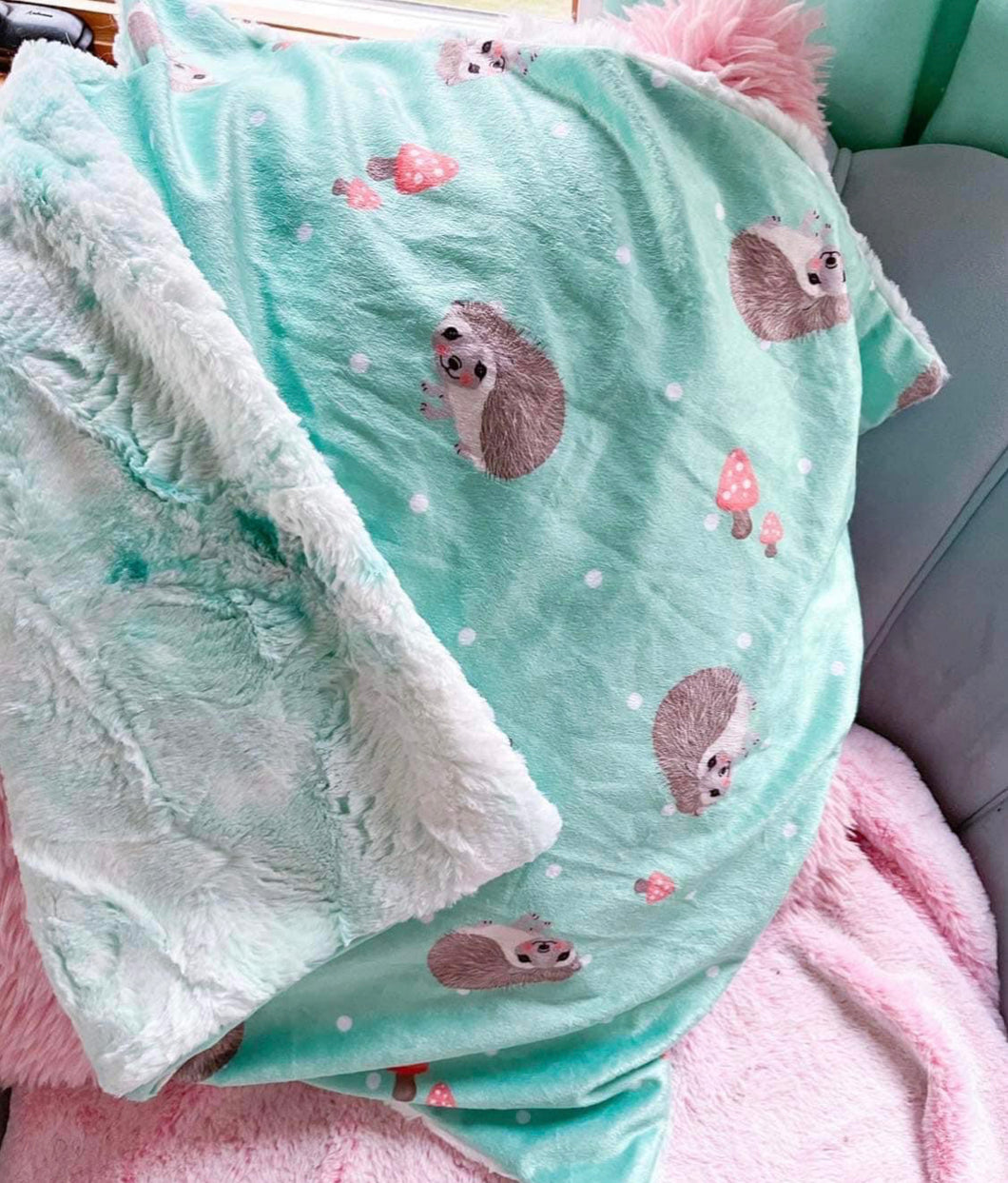 Adult mint hedgehog snuggle blanket
