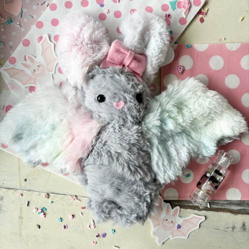 Baby grey and rainbow bat plushie