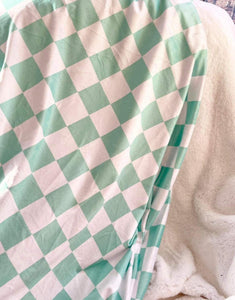 Green check adult snuggle blanket & bat plushie