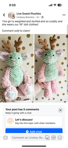 Pink/mint plush reindeer