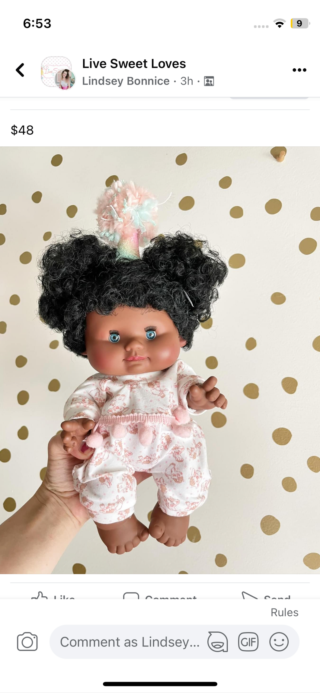 African American 10” doll with puffs