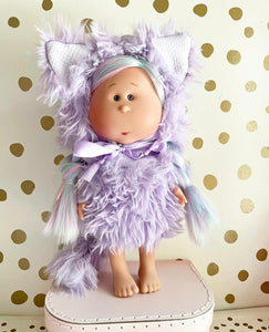 Purple kitty and mint dino Mia costumes