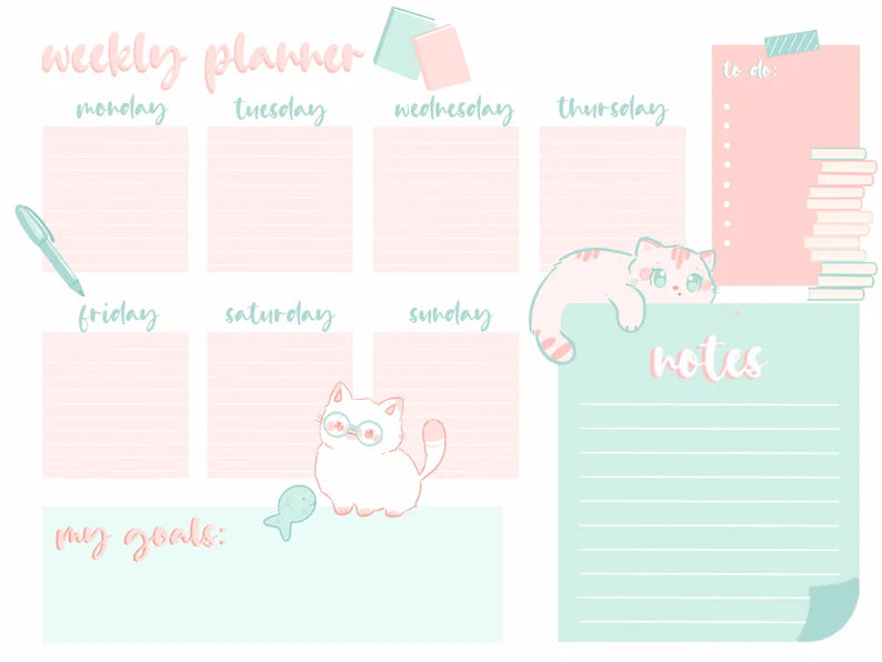 Cat Weekly Planner: Printable