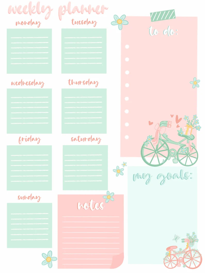 Bicycle Weekly Planner: Printable