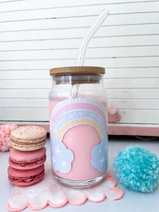 Rainbow "You Are Magic" Glass with Lid and Glass Straw-16oz