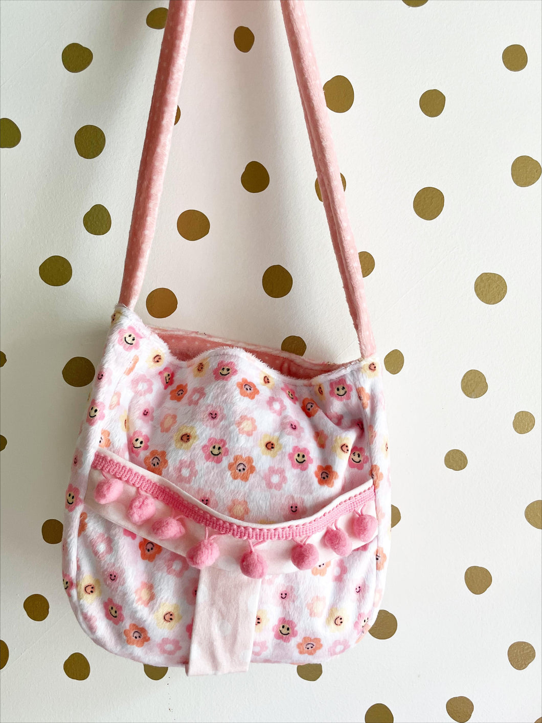 Smiley face floral doll purse carrier