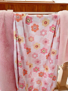 Smiley floral retro snuggle blanket