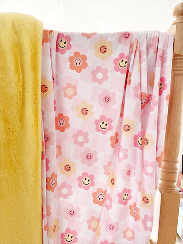 Smiley floral retro snuggle blanket