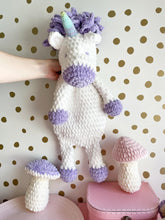 Load image into Gallery viewer, Medium crochet white and purple unicorn