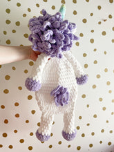 Load image into Gallery viewer, Medium crochet white and purple unicorn