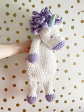 Load image into Gallery viewer, Medium crochet white and purple unicorn