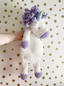 Medium crochet white and purple unicorn