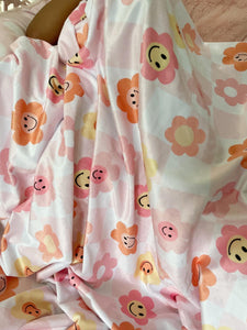 Smiley floral retro snuggle blanket