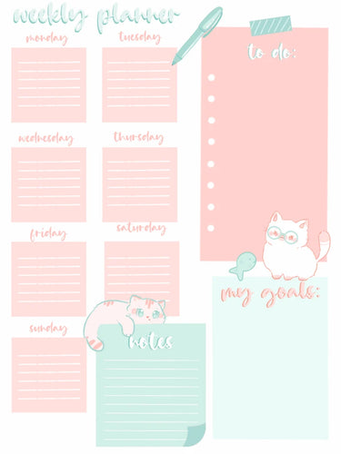 Cat Weekly Planner: Printable