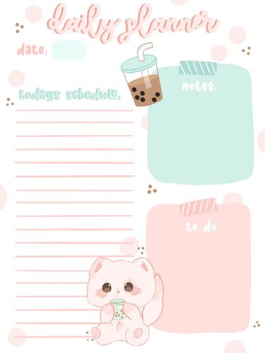 Boba Cat Daily Planner: Printable