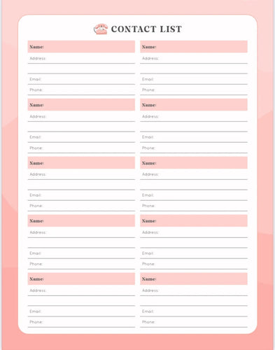 Contact List Planner: Printable