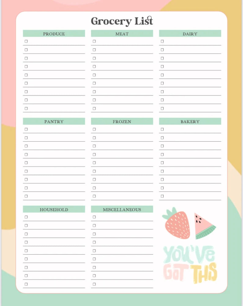 Grocery List Planner: Printable