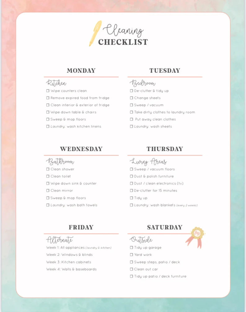 Cleaning Checklist Planner: Printable