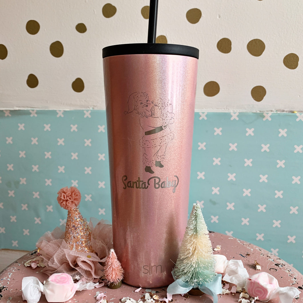 Pink Sparkle Santa 24 oz Tumbler