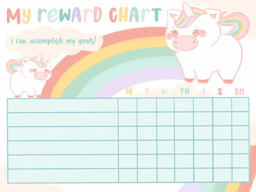 Unicorn and Rainbow Reward Chart:  Printable