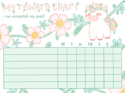 Unicorns and Flowers Reward Chart:  Printable
