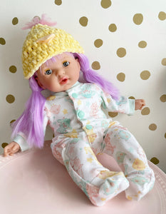16” Lavender doll Preorder in Spring Shaggy Cow Footie Pajama