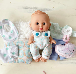 8” boy sleeping bag doll set