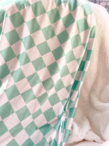 Mint Checkers Snuggle Blanket
